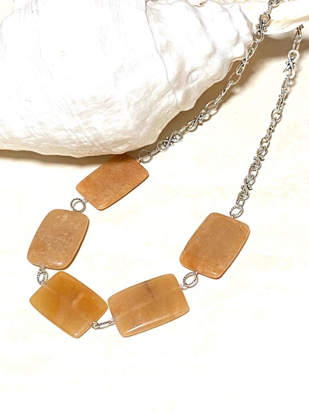 Orange Aventurine Statement Necklace, Natural Gemstone Matinee Necklace